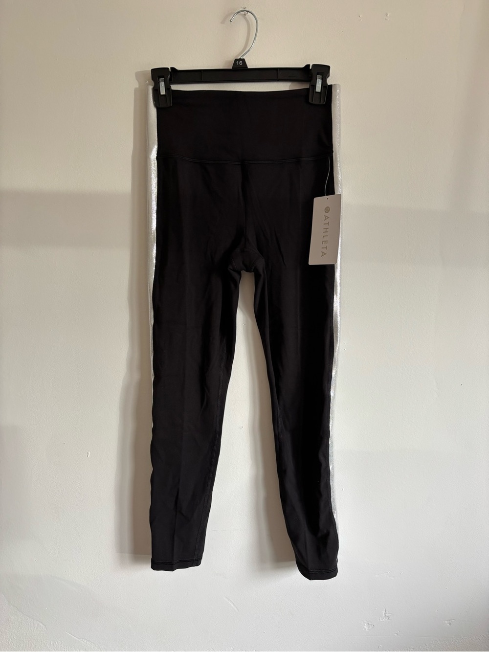 NWT Athleta Black Leggings with Silver Shine Sport Stripe